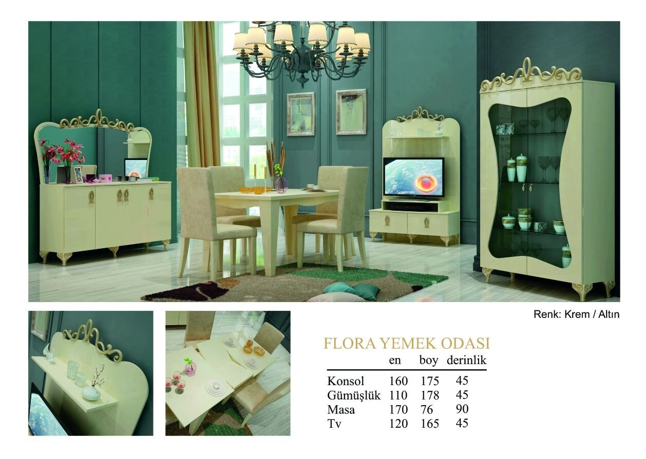 Flora qonaq dəsti altın krem